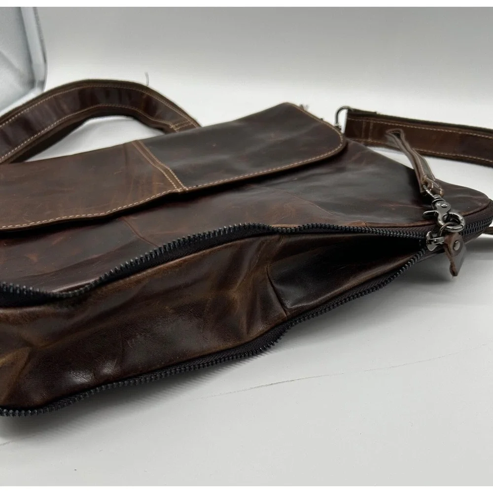 IDEAWIN Brown‎ Leather Crossbody Tablet Messenger Bag Expandable Distressed New